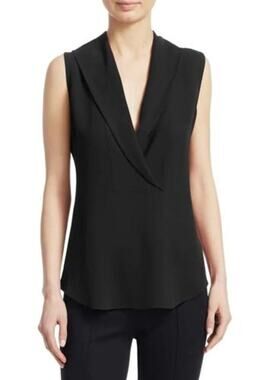 Theory Womens Silk V-Neck Sleeveless Blouse Medium Black Quiet Luxury Minimalist